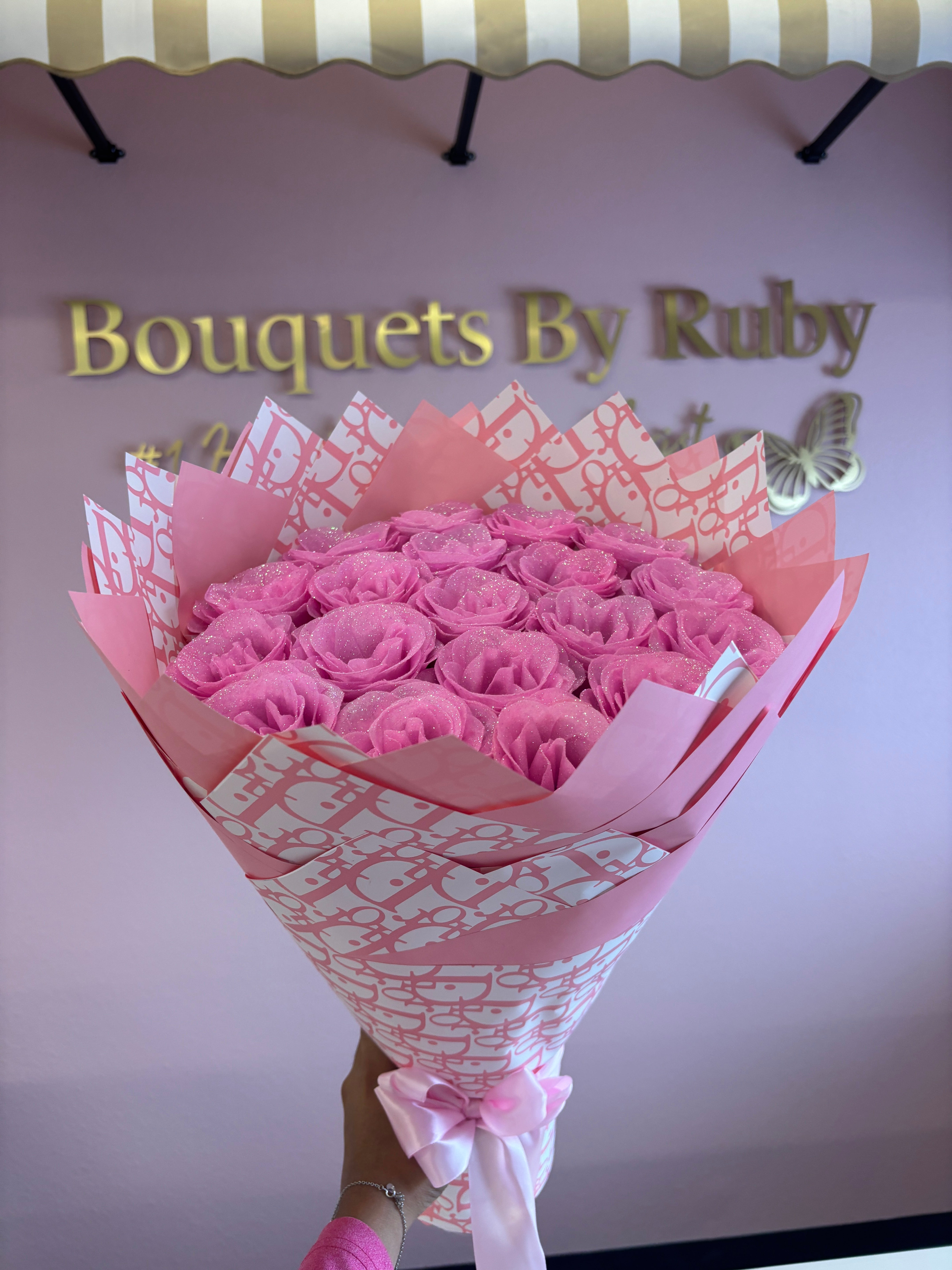 Pink glitter rose bouquet💖