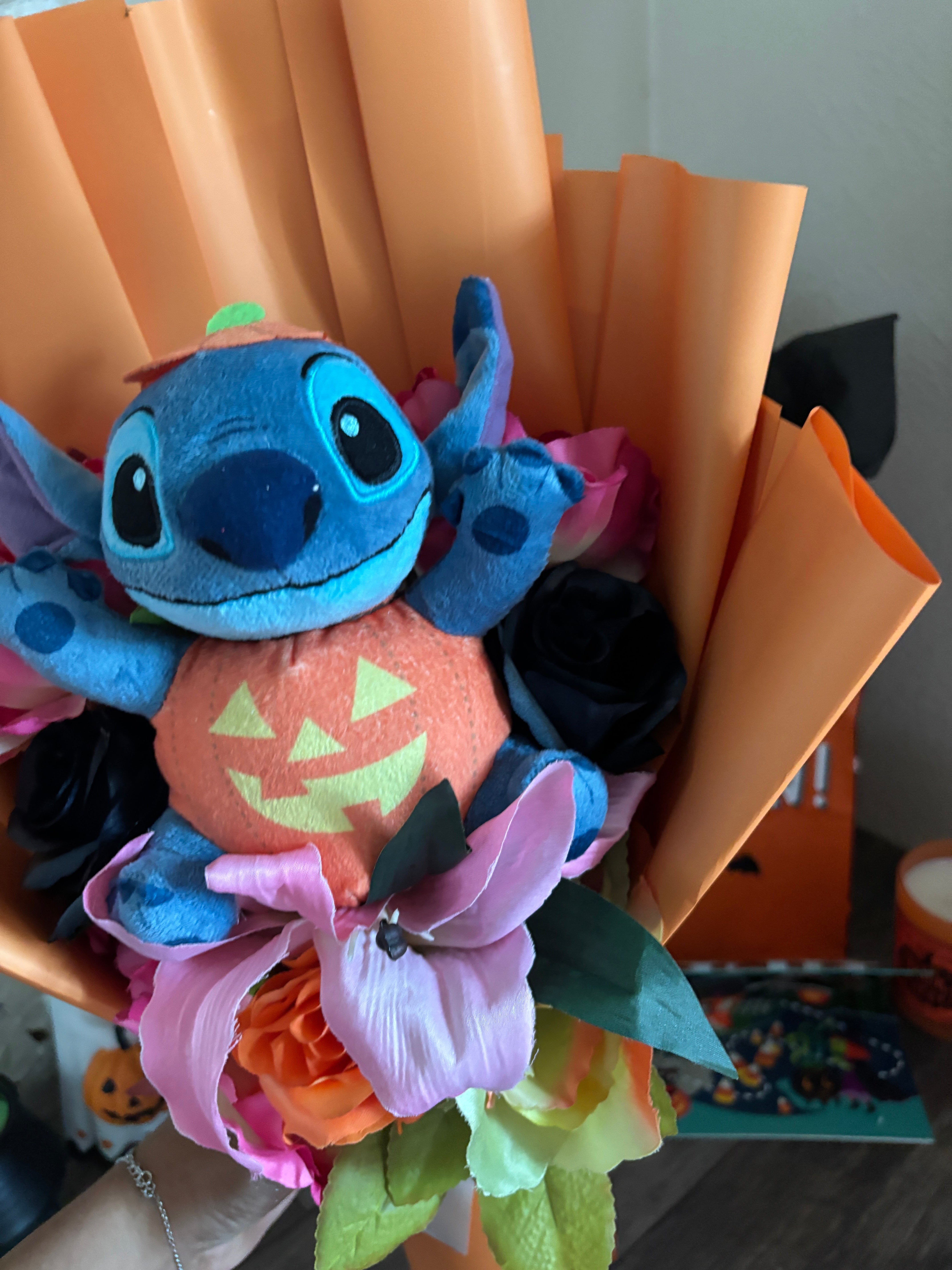 Pumpkin stitch Orange wrapped bouquet