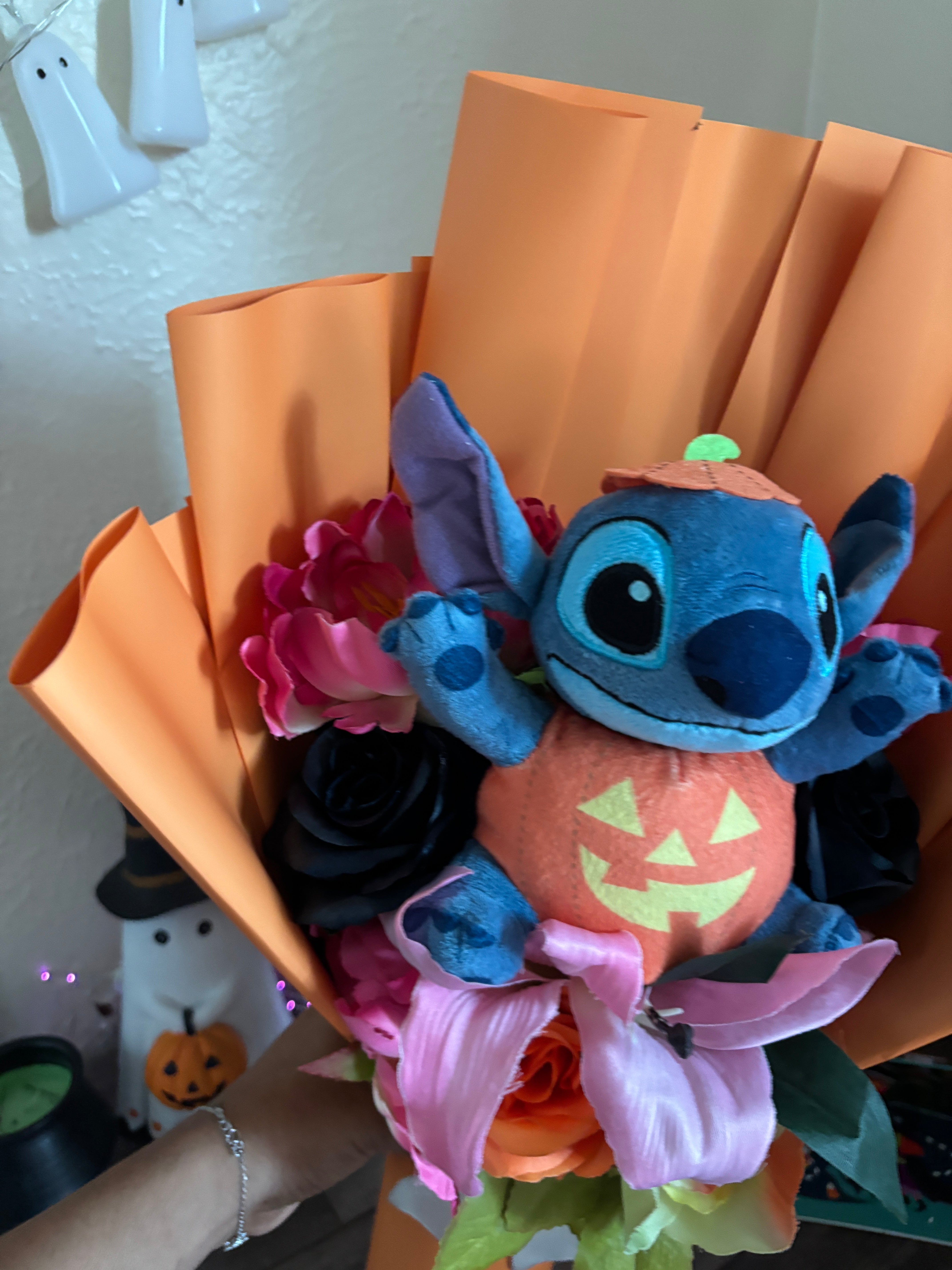 Pumpkin stitch Orange wrapped bouquet