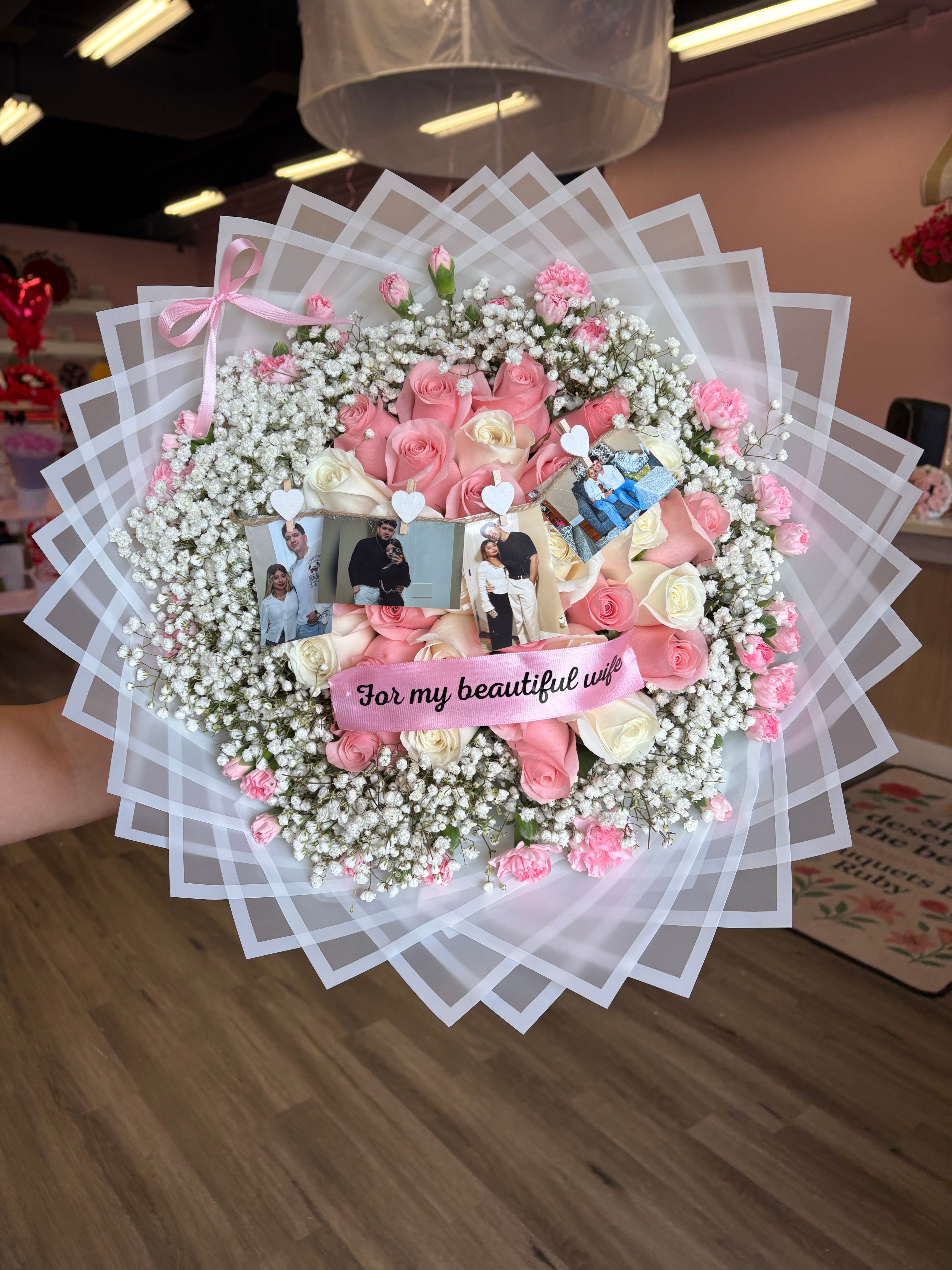 36 roses + cloudy rim + pink + polarioid pics📸
