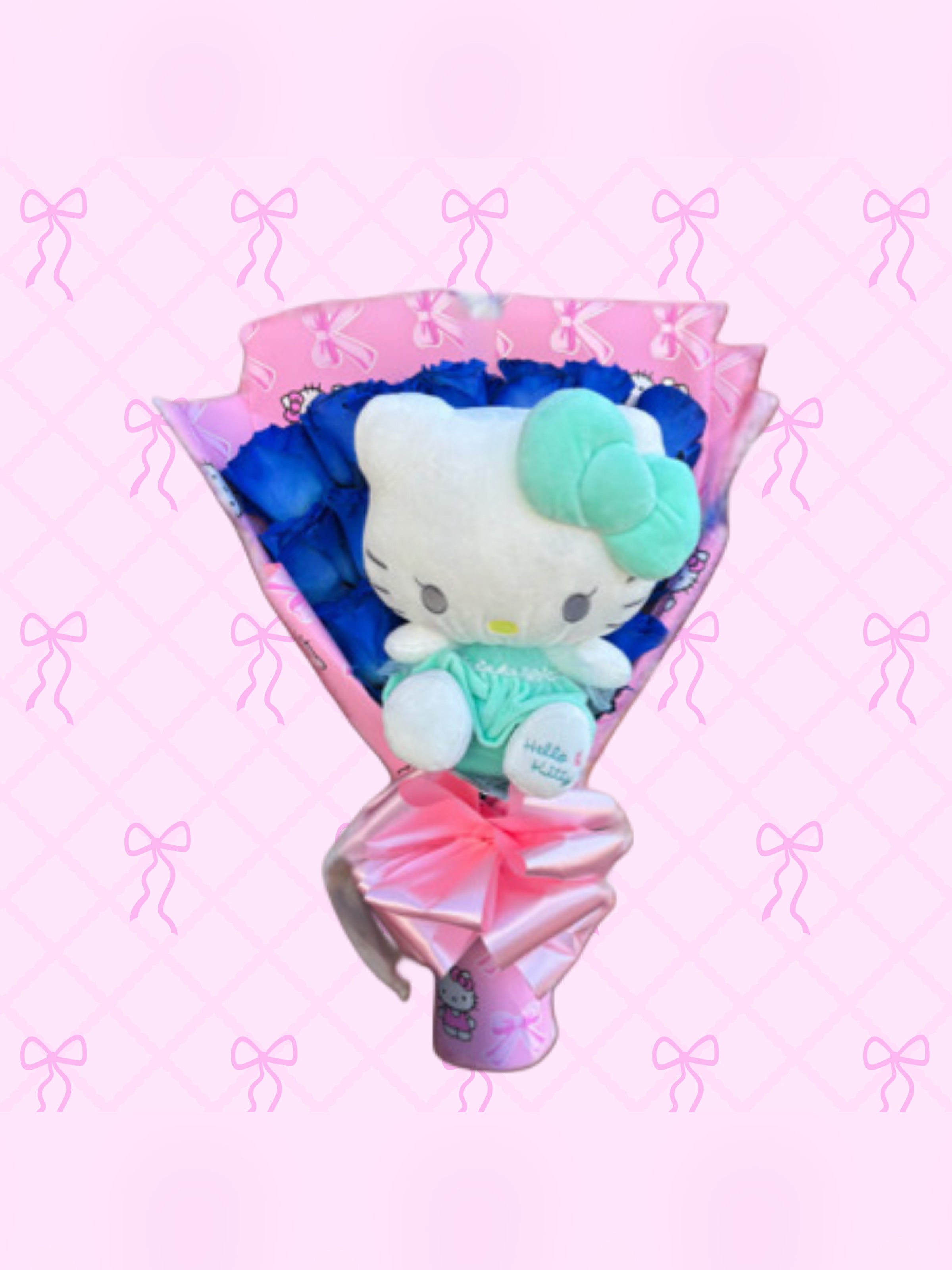 Real roses: 12 blue roses with mini HK plushy