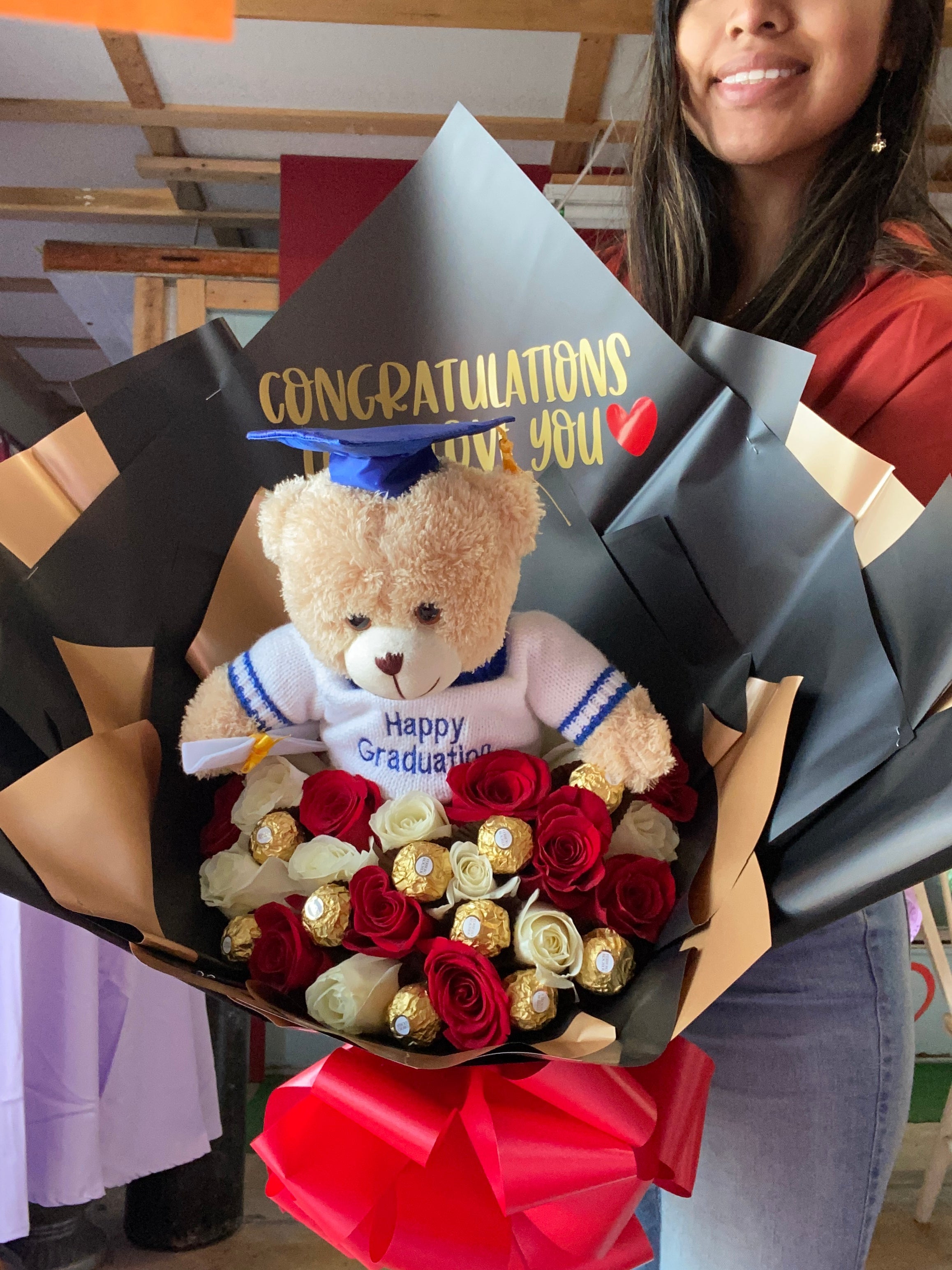 GRAD: 24 rose + Teddy + Chocolates🎓🐻