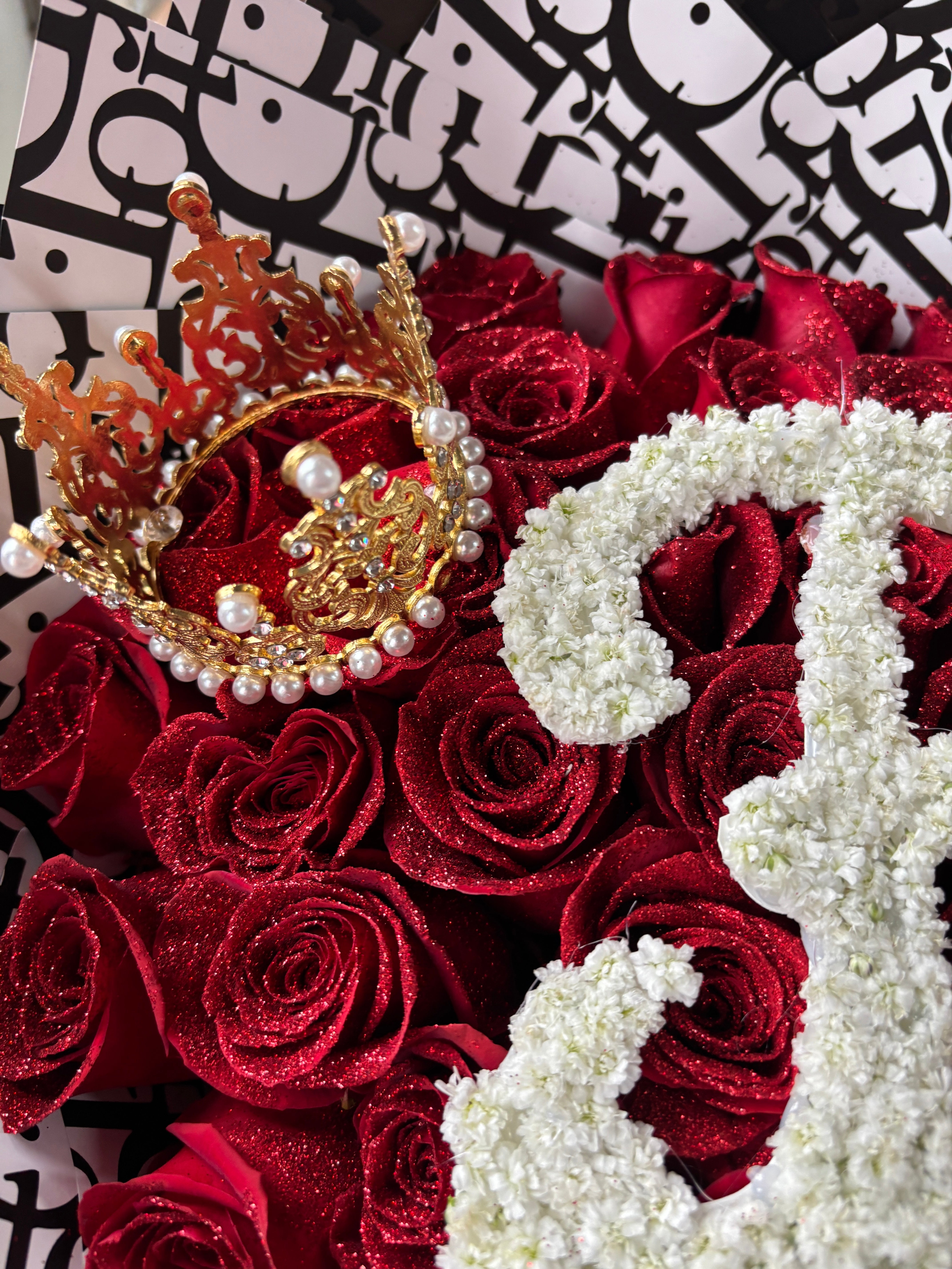 36 glittered roses with Initial of choice ❤️