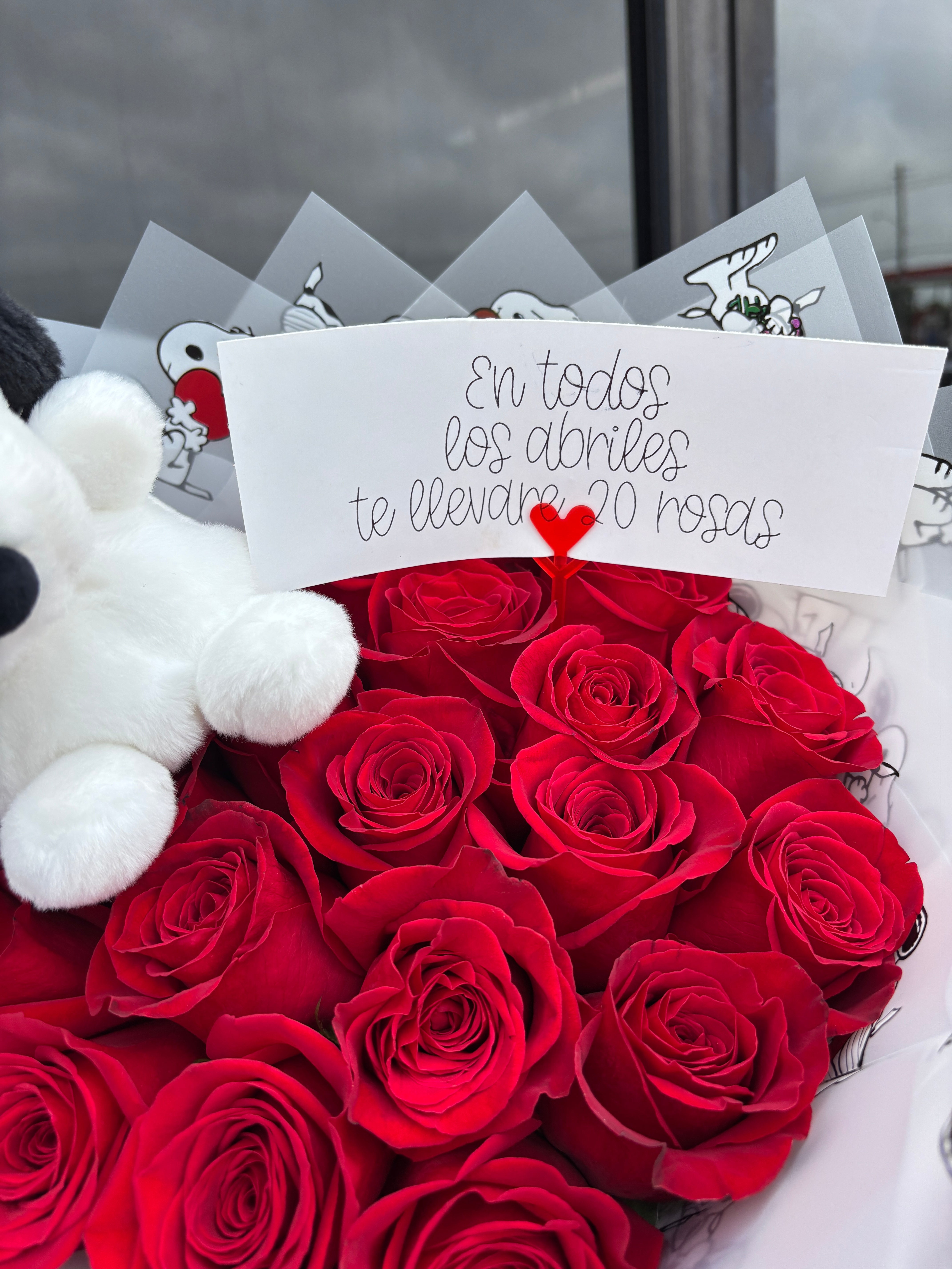 Snoopy with 20 red roses ❤️