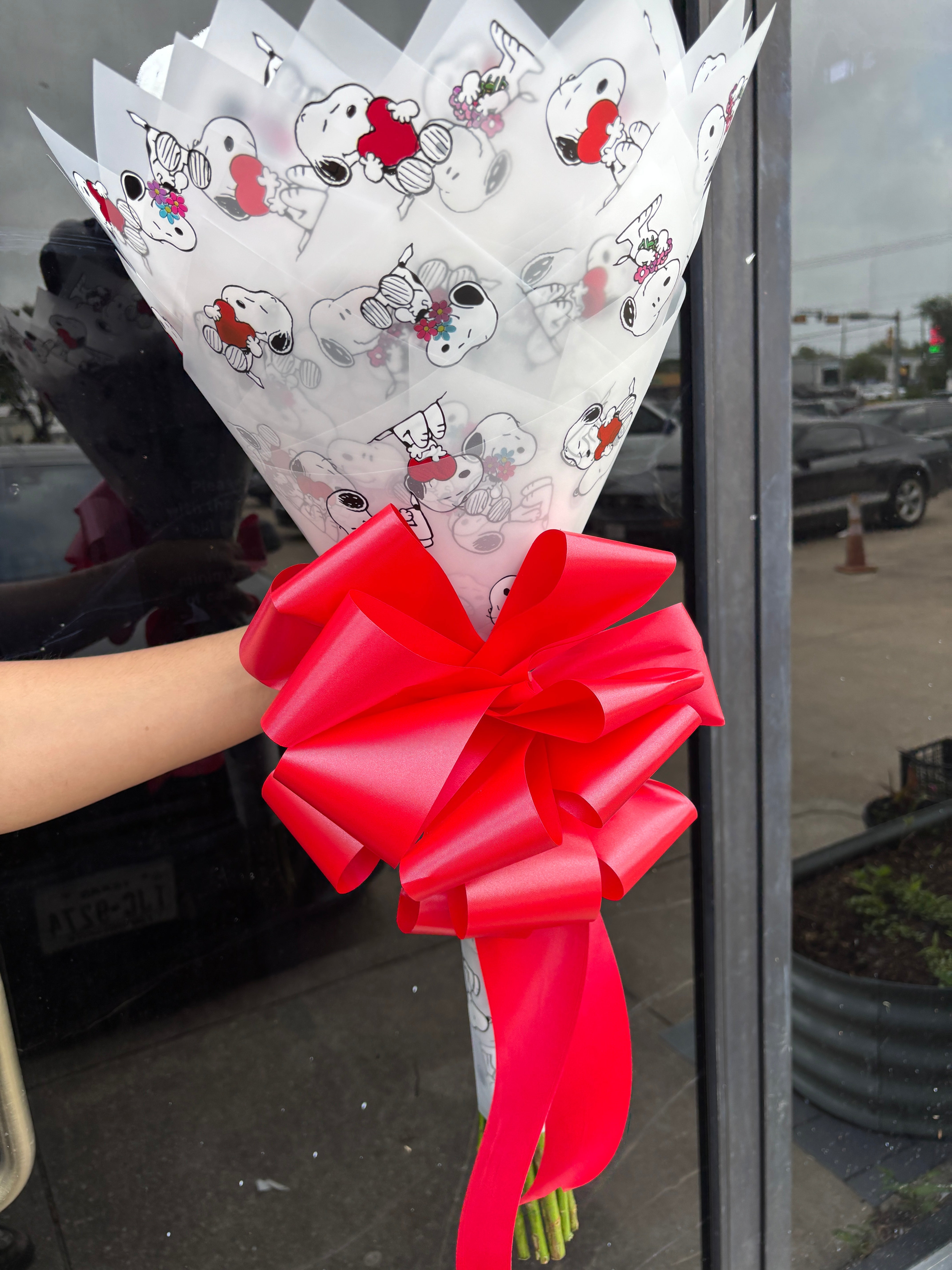 Snoopy with 20 red roses ❤️