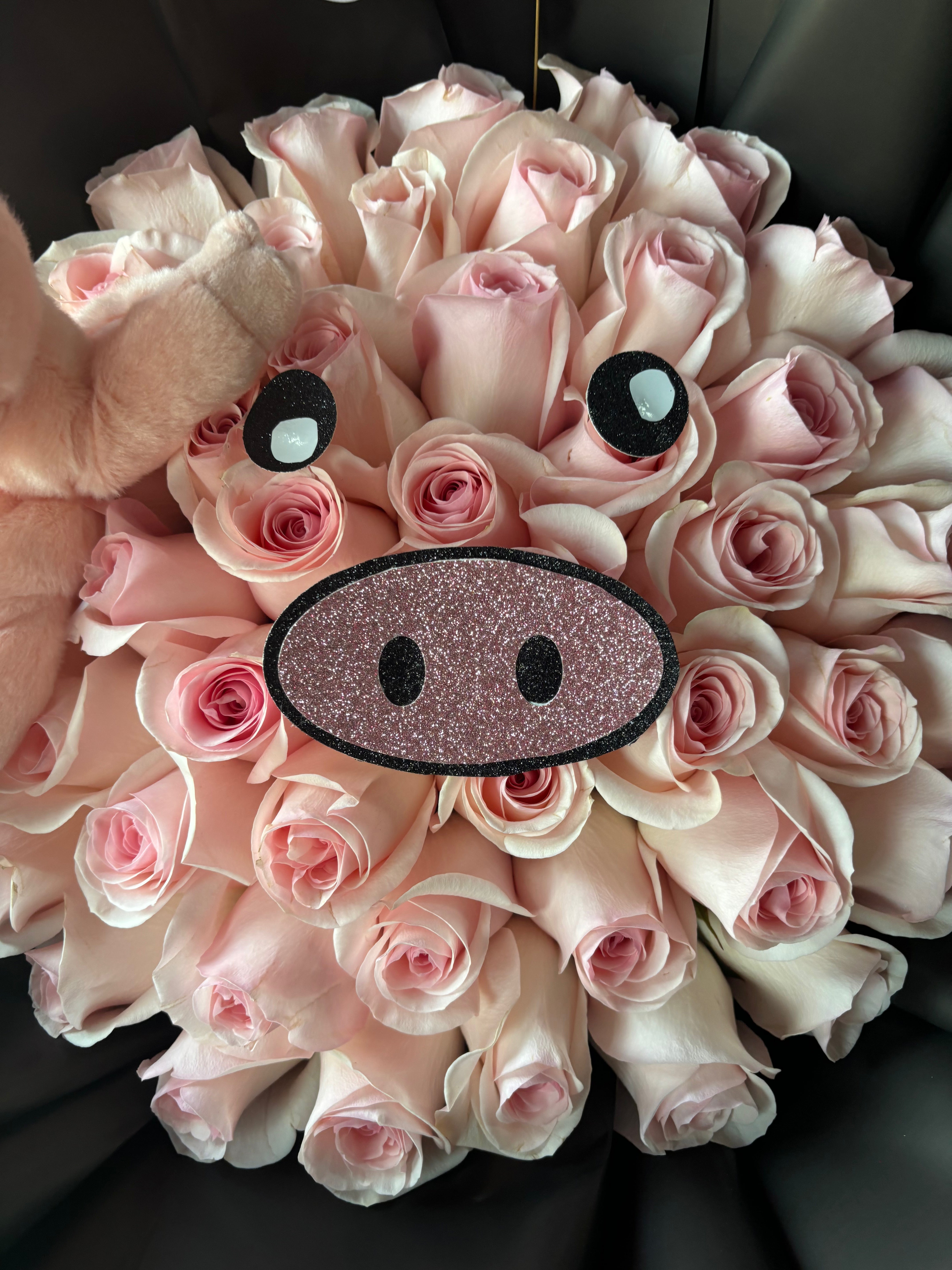 50 rose pink piggy bouquet 🐽💞