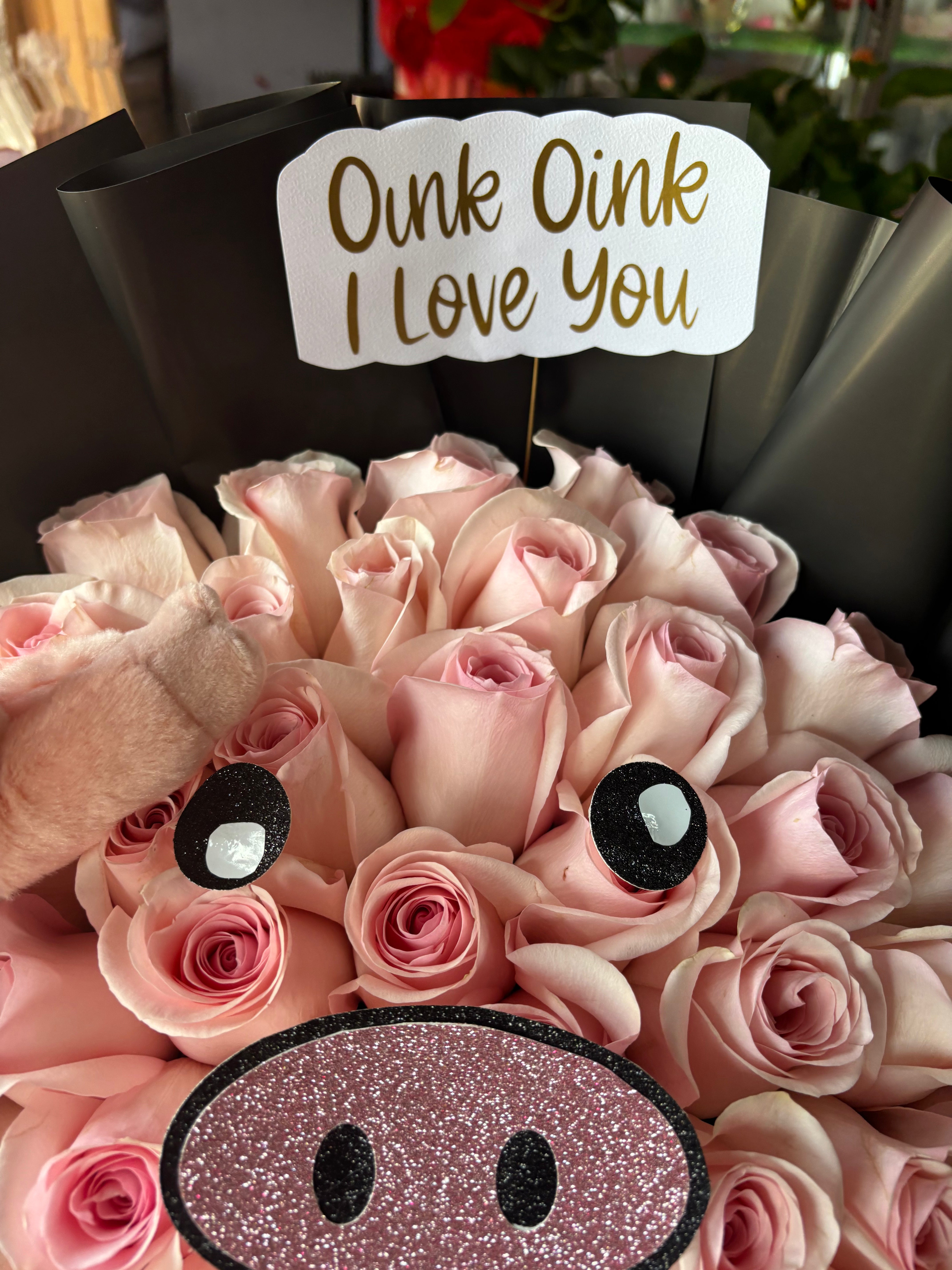 50 rose pink piggy bouquet 🐽💞